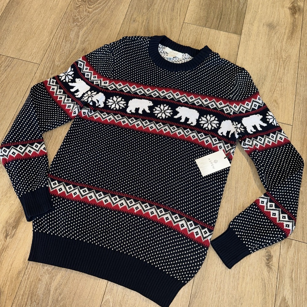 Aspen Men's Ski Sweater Polar Bear Holiday Size Small NEW‎